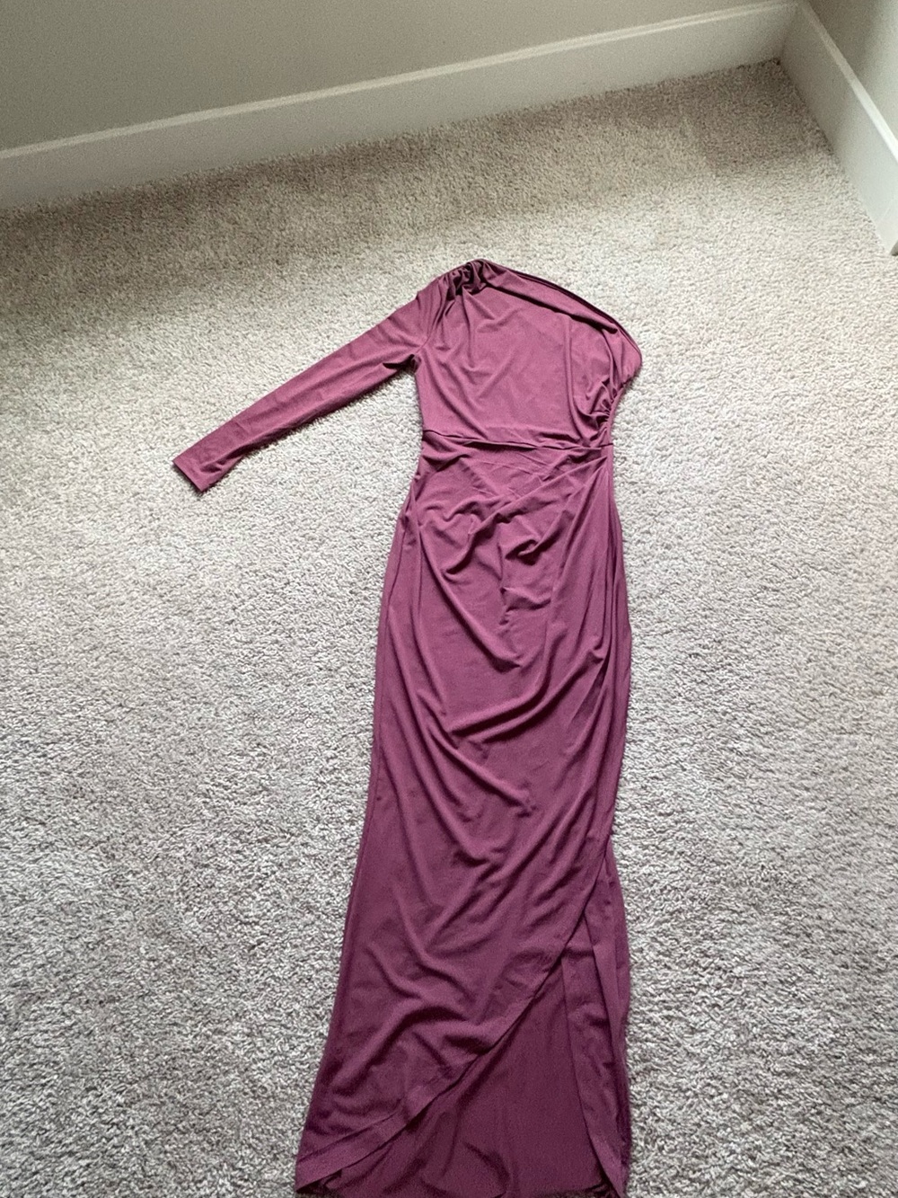 SHEIN One-Shoulder Long Sleeve Maxi Dress in Plum Mauve